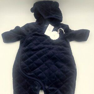 Gap Baby Quilted Bear Footed One-Piece 0-3 Mos Blue Hood Outdoor Velour Bunting
